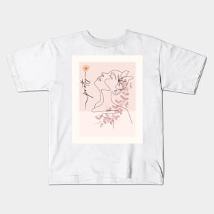 Pretty Girl Line Art Pink Pastel Kids T-Shirt